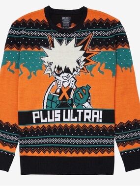 Boxlunch My Hero Academia Bakugo Plus Ultra Holiday Sweater | NWOT | Sz L